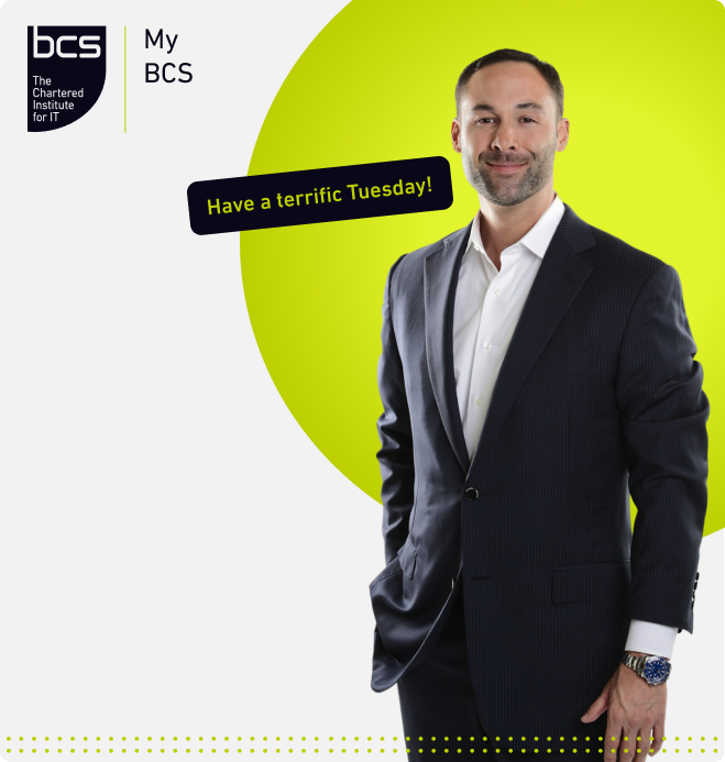 Professional person expressing have a great tuesday
